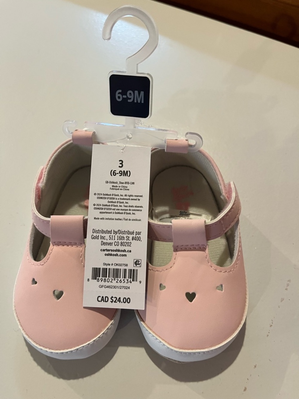 Carter's Pink Heart Cutout Mary Jane Baby Shoes